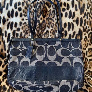 Coach Signature Denim/Patent Leather Stripe Tote